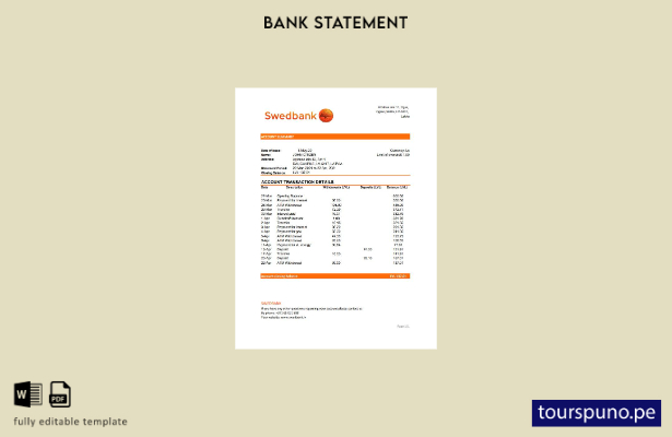 listo para imprimir plantilla de Excel de extracto bancario de Letonia Swedbank